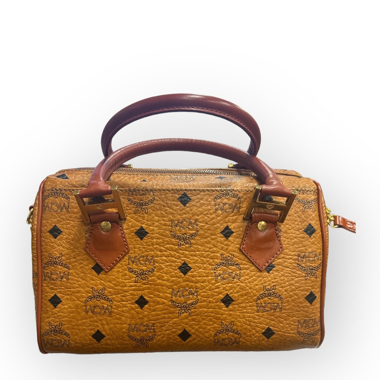 Vintage Cognac Visetos Leather Boston Bag